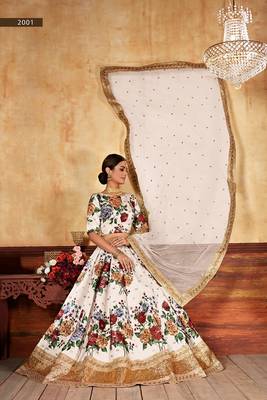 Cream plain art silk semi stitched lehenga 2