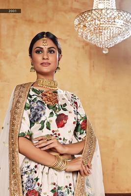 Cream plain art silk semi stitched lehenga 3