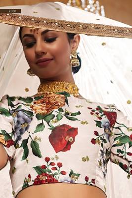 Cream plain art silk semi stitched lehenga 4