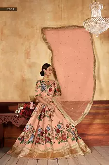 Peach plain art silk semi stitched lehenga