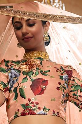 Peach plain art silk semi stitched lehenga 5