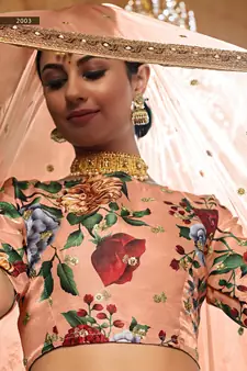 Peach plain art silk semi stitched lehenga