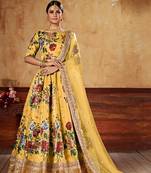 Yellow plain art silk semi stitched lehenga