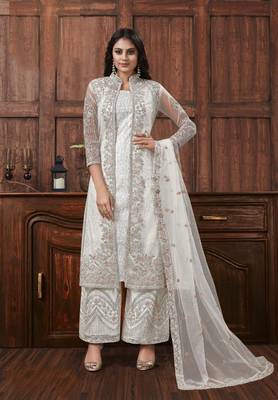 White embroidered net salwar suit 1