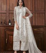 White embroidered net salwar suit