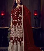 Maroon embroidered net salwar suit