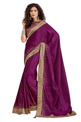 Purple plain chanderi silk saree with blouse 1