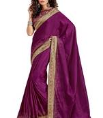 Purple plain chanderi silk saree with blouse