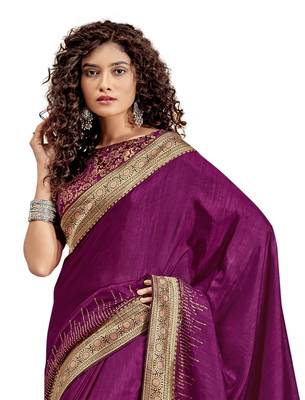 Purple plain chanderi silk saree with blouse 2