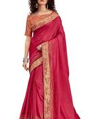 Pink plain chanderi silk saree with blouse