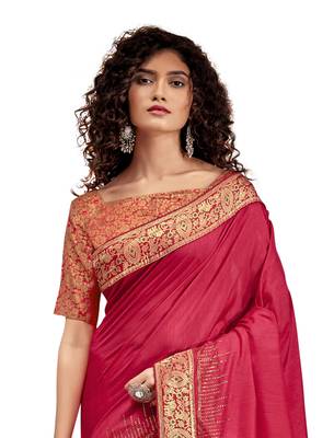 Pink plain chanderi silk saree with blouse 2
