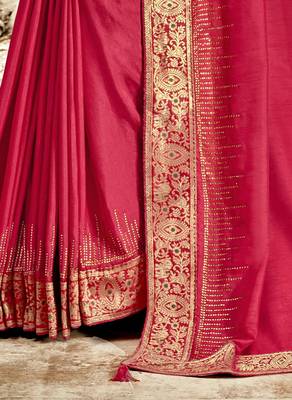 Pink plain chanderi silk saree with blouse 3