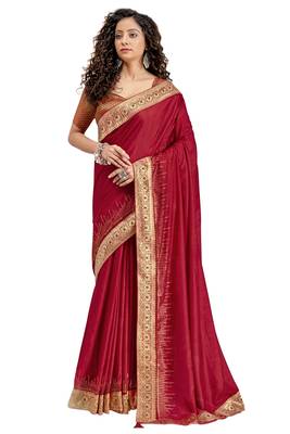 Maroon plain chanderi silk saree with blouse 1