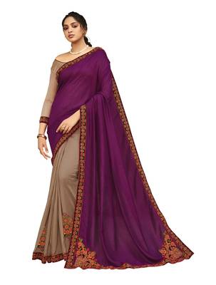 Magenta embroidered chanderi silk saree with blouse 1