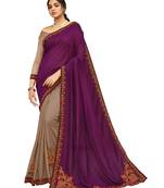 Magenta embroidered chanderi silk saree with blouse