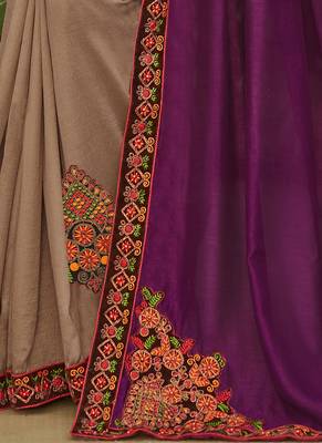 Magenta embroidered chanderi silk saree with blouse 3