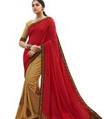 Red embroidered chanderi silk saree with blouse
