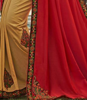 Red embroidered chanderi silk saree with blouse 3