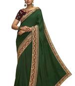 Green plain chanderi silk saree with blouse