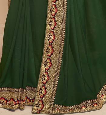 Green plain chanderi silk saree with blouse 3