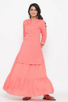 Ardozaa Women's Rayon Golden Zari Straight kurti sharara Set (Peach) 1