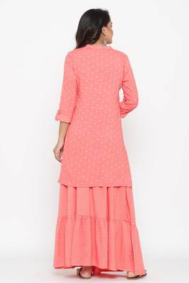 Ardozaa Women's Rayon Golden Zari Straight kurti sharara Set (Peach) 3