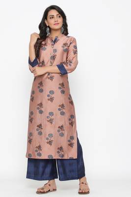 Ardozaa Women's Muslin Gold Print Straight Kurta Palazzo Set (Pink) 1