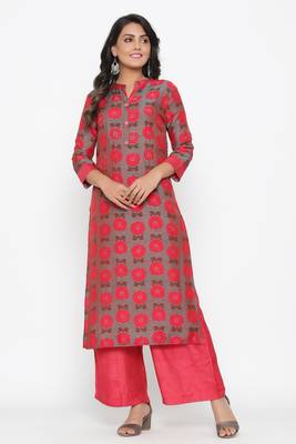 Ardozaa Women's Muslin Printed Straight Kurta Palazzo Set (Pink) 1