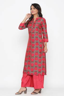 Ardozaa Women's Muslin Printed Straight Kurta Palazzo Set (Pink) 2
