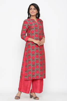 Ardozaa Women's Muslin Printed Straight Kurta Palazzo Set (Pink) 3