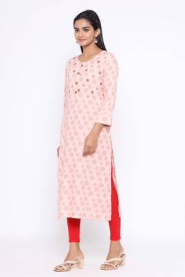 Ardozaa Women's Cotton Printed Straight Kurta (Pink) 1