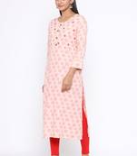 Ardozaa Women's Cotton Printed Straight Kurta (Pink)