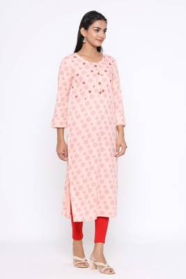 Ardozaa Women's Cotton Printed Straight Kurta (Pink) 2