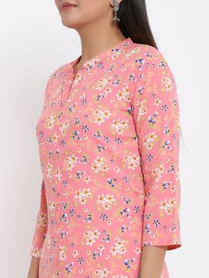 Ardozaa Womens Rayon Floral Print A-line Kurta (Pink) 2