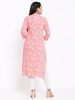 Ardozaa Womens Rayon Floral Print A-line Kurta (Pink) 3