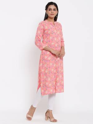 Ardozaa Womens Rayon Floral Print A-line Kurta (Pink) 1