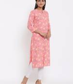 Ardozaa Womens Rayon Floral Print A-line Kurta (Pink)