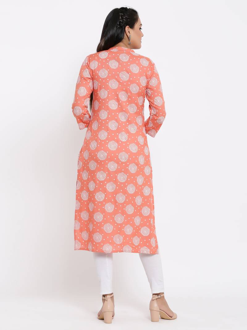 Ardozaa Womens Rayon Floral Print A-line Kurta (Pink)