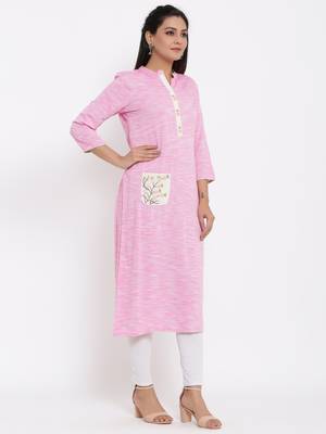 Ardozaa Womens Rayon Embroidrered Straight Kurta (Pink) 1