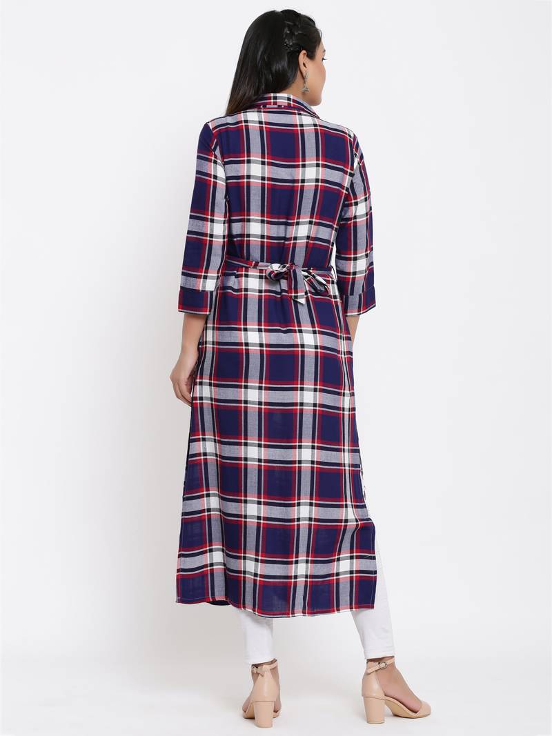 Ardozaa Womens Rayon Checkered Print Straight Kurta (multicolor)