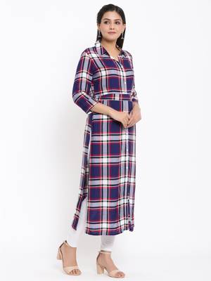 Ardozaa Womens Rayon Checkered Print Straight Kurta (multicolor) 1