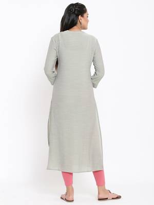 Ardozaa Womens Chiffon Rayon Embroidrered Straight Kurta (Grey) 3