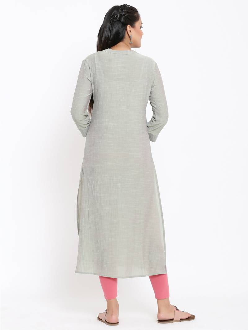 Ardozaa Womens Chiffon Rayon Embroidrered Straight Kurta (Grey)