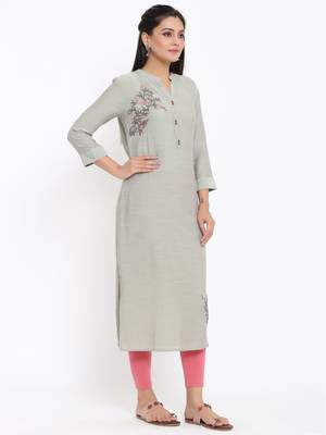 Ardozaa Womens Chiffon Rayon Embroidrered Straight Kurta (Grey) 1