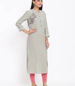 Ardozaa Womens Chiffon Rayon Embroidrered Straight Kurta (Grey)