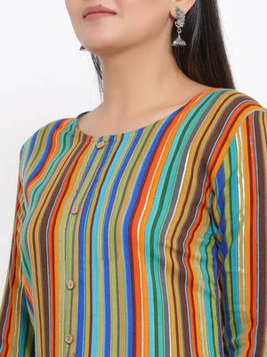 Ardozaa Womens Rayon Stripes Print Straight Kurta (Multicolor) 2