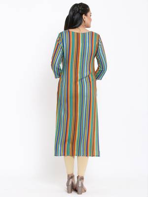 Ardozaa Womens Rayon Stripes Print Straight Kurta (Multicolor) 3