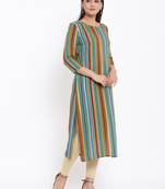 Ardozaa Womens Rayon Stripes Print Straight Kurta (Multicolor)