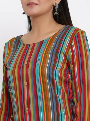 Ardozaa Womens Chanderi Foil Print Straight Kurta (Multicolor) 2