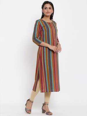 Ardozaa Womens Chanderi Foil Print Straight Kurta (Multicolor) 1